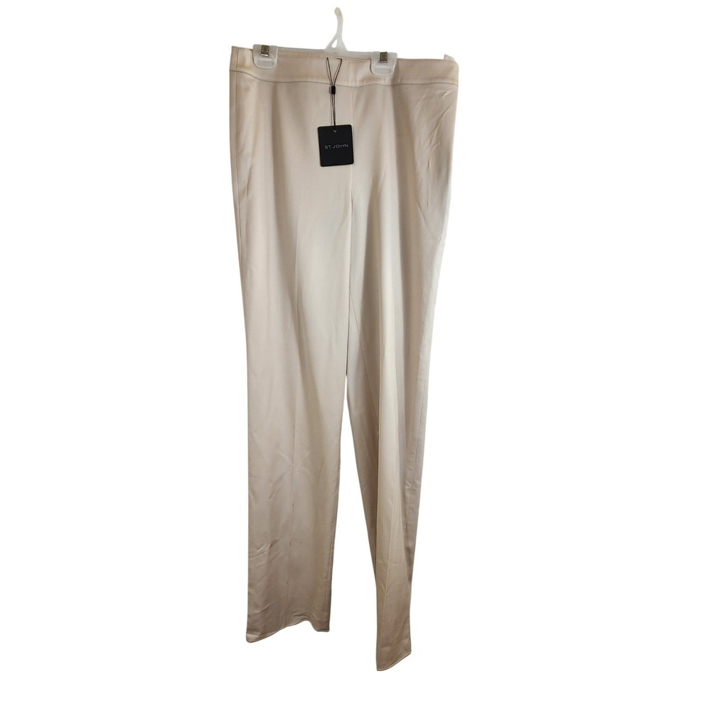 St John Porcelain Wide Leg Pants Size 08 NWT *Flaw Minimalist Luxury Unhemmed